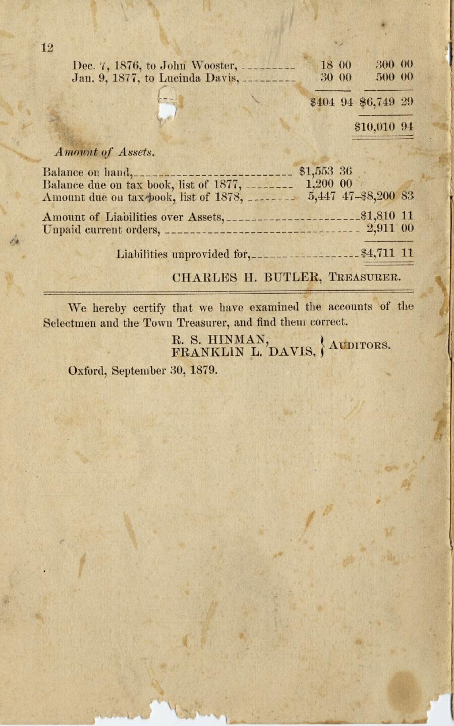 Oxford Town Report for year ending September 30, 1879 - Page 10