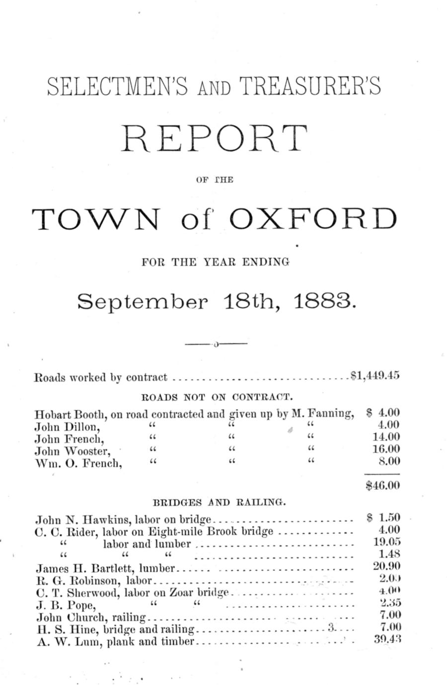 Town Report for year ended Sept. 18, 1883 - Page 1