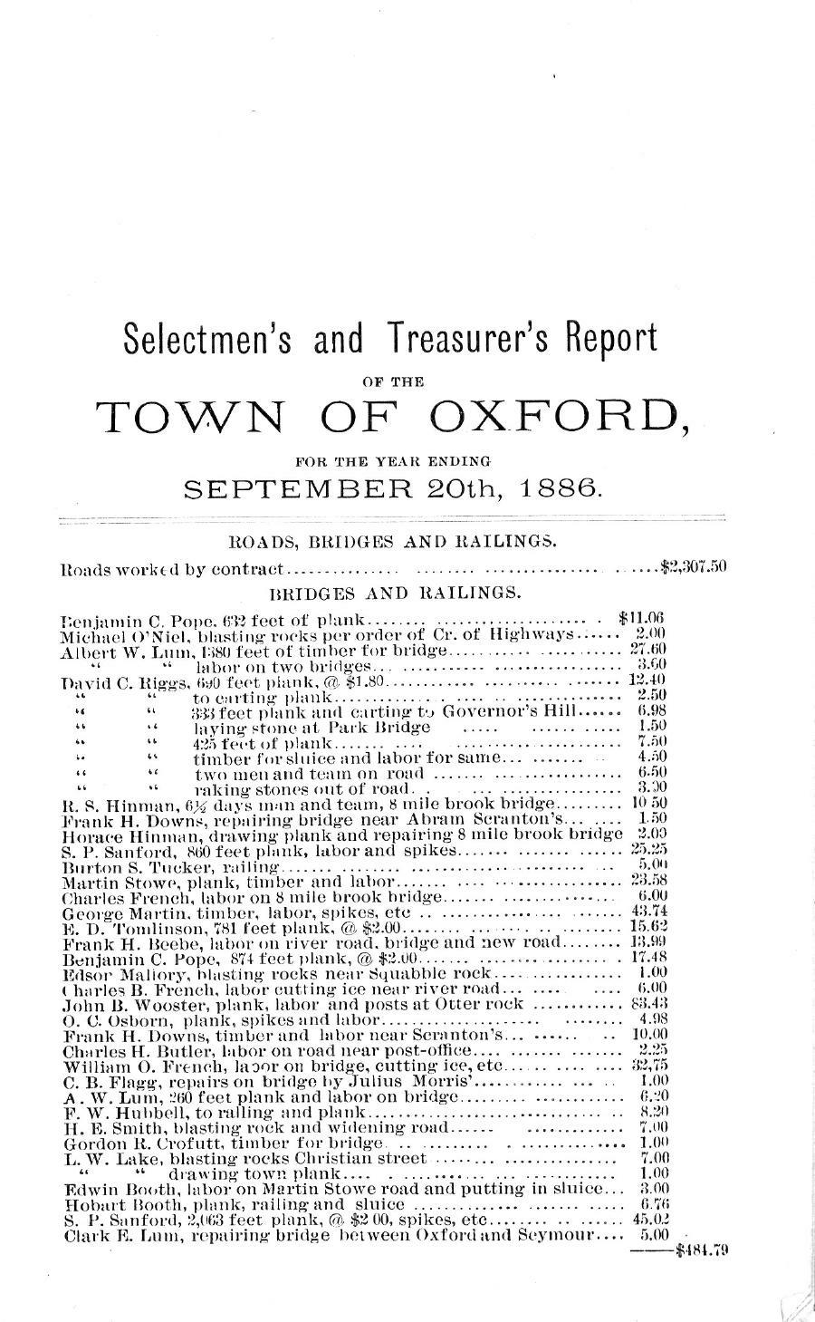 Oxford Town Report for year ending September 20, 1886 - Page 1