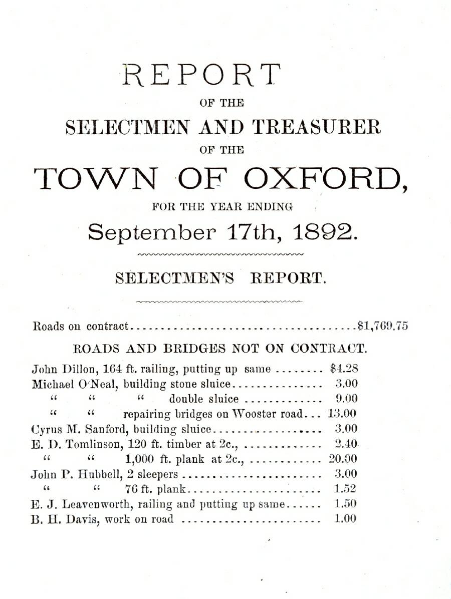 Oxford Town Report for year ending September 17, 1892 - Page 1
