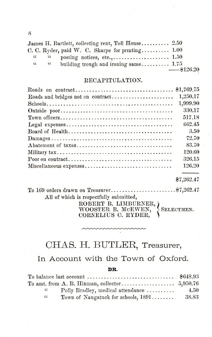 Oxford Town Report for year ending September 17, 1892 - Page 8