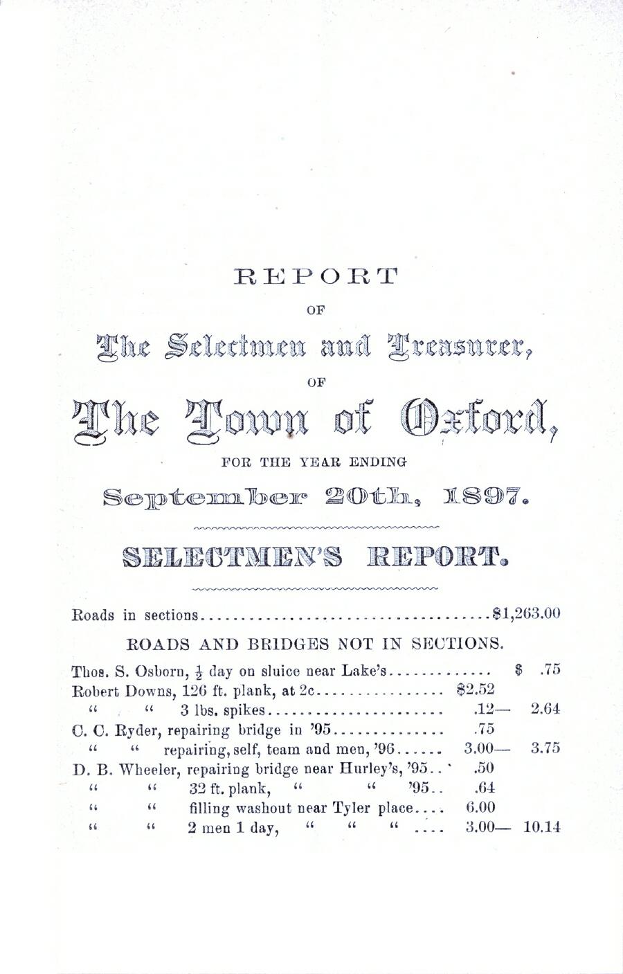 Oxford Town Report for year ending September 20, 1897 - Page 1