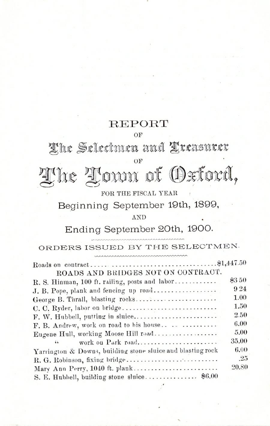 Oxford Town Report for year ending September 20, 1900 - Page 1
