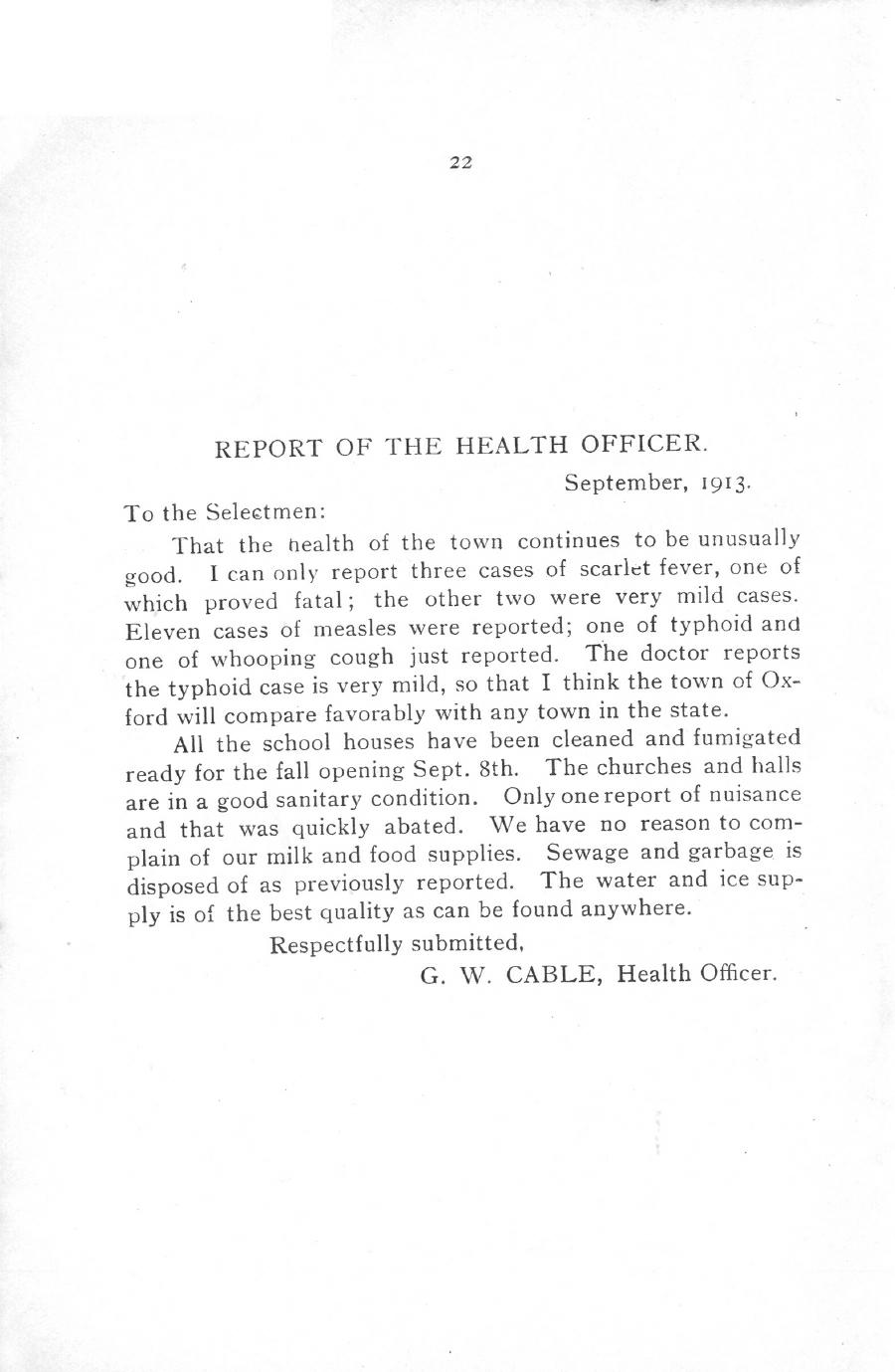 Oxford Town Report for year ending September 20, 1913 - Page 22