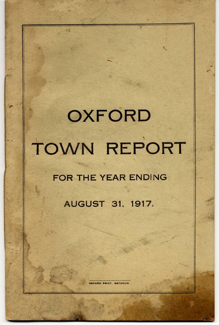 Oxford Town Report for year ending August 31, 1917 - Cover