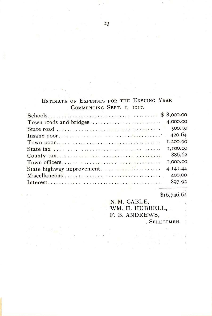 Oxford Town Report for year ending August 31, 1917 - Page 23