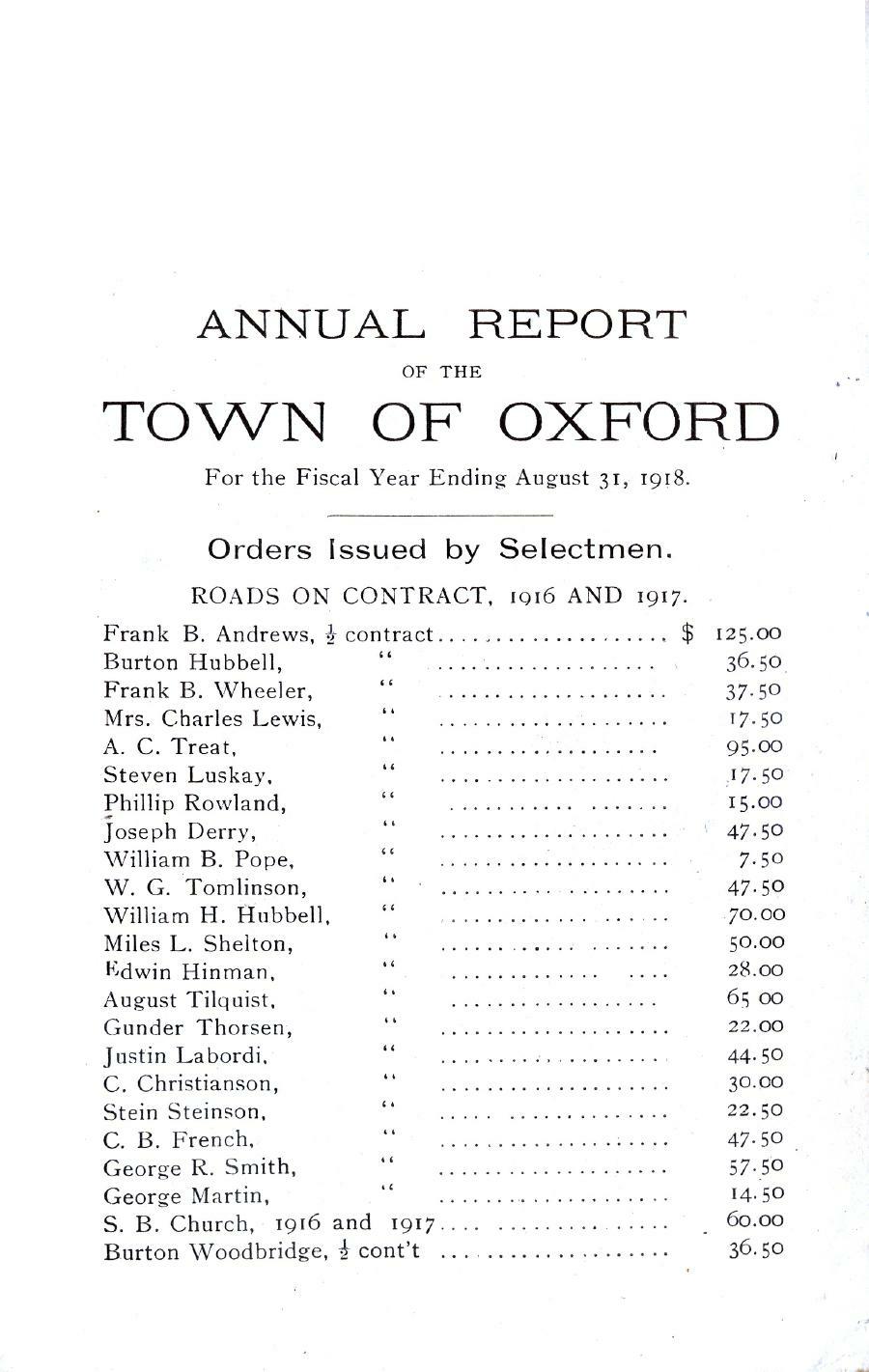 Oxford Town Report for year ending August 31, 1918 - Page 1