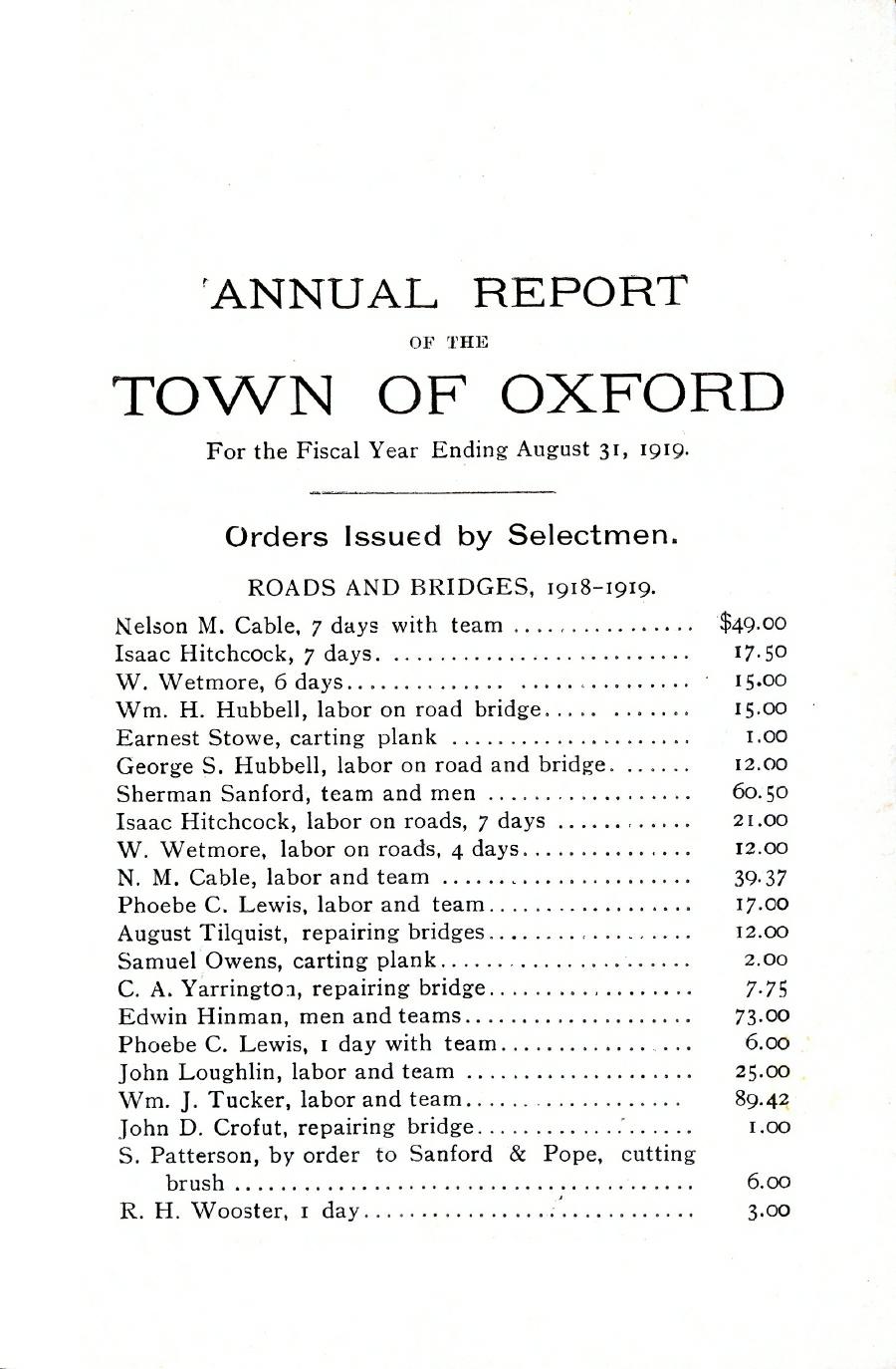 Oxford Town Report for year ending August 31, 1919 - Page 1