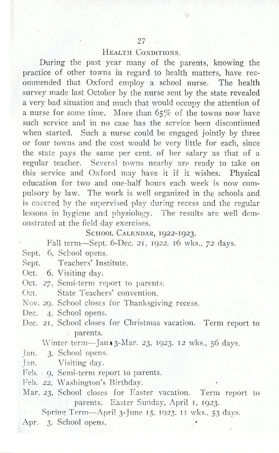 Oxford Town Report for year ending August 31, 1922 - Page 27