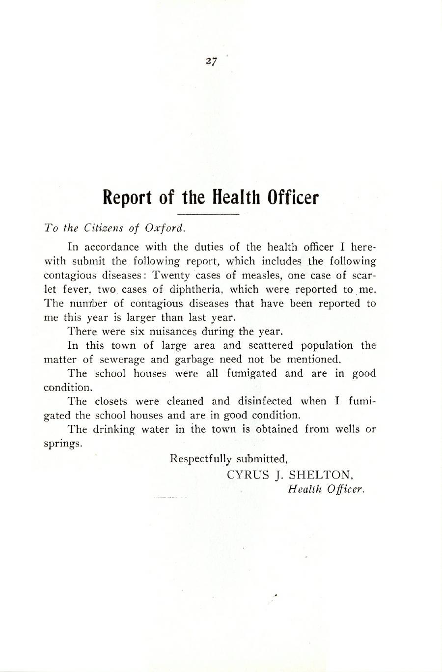 Oxford Town Report for year ending August 31, 1923 - Page 27