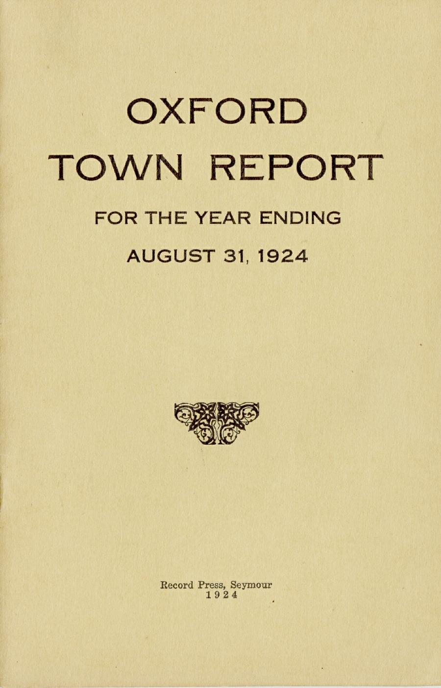 Oxford Town Report for year ending August 31, 1924 - Cover