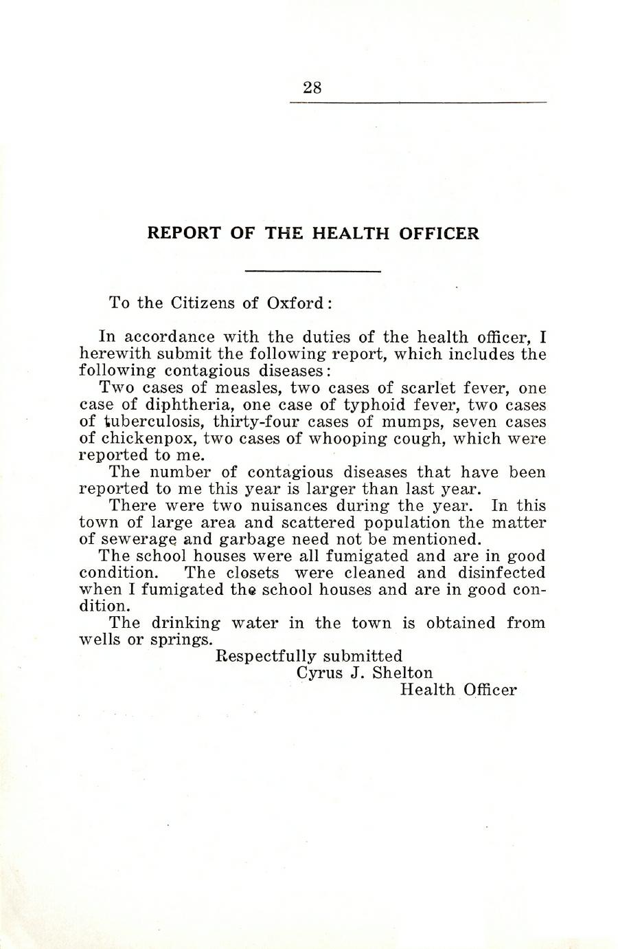 Oxford Town Report for year ending August 31, 1924 - Page 28