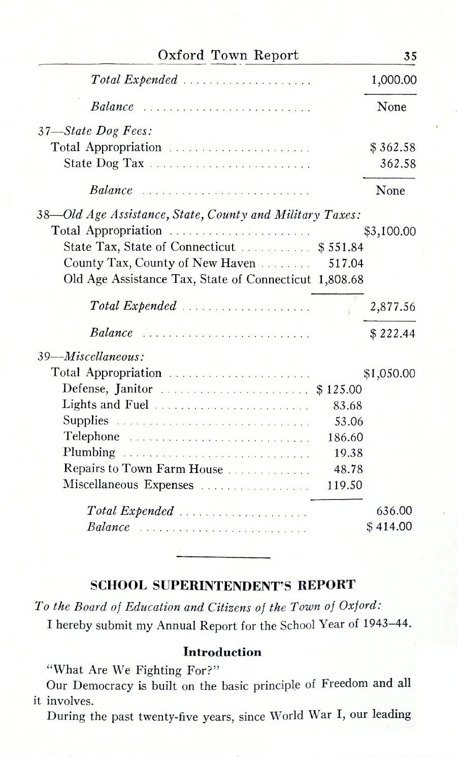 Oxford Town Report for year ending August 31, 1944 - Page 35